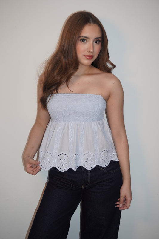 New In Peplum Linen Tube Blouse