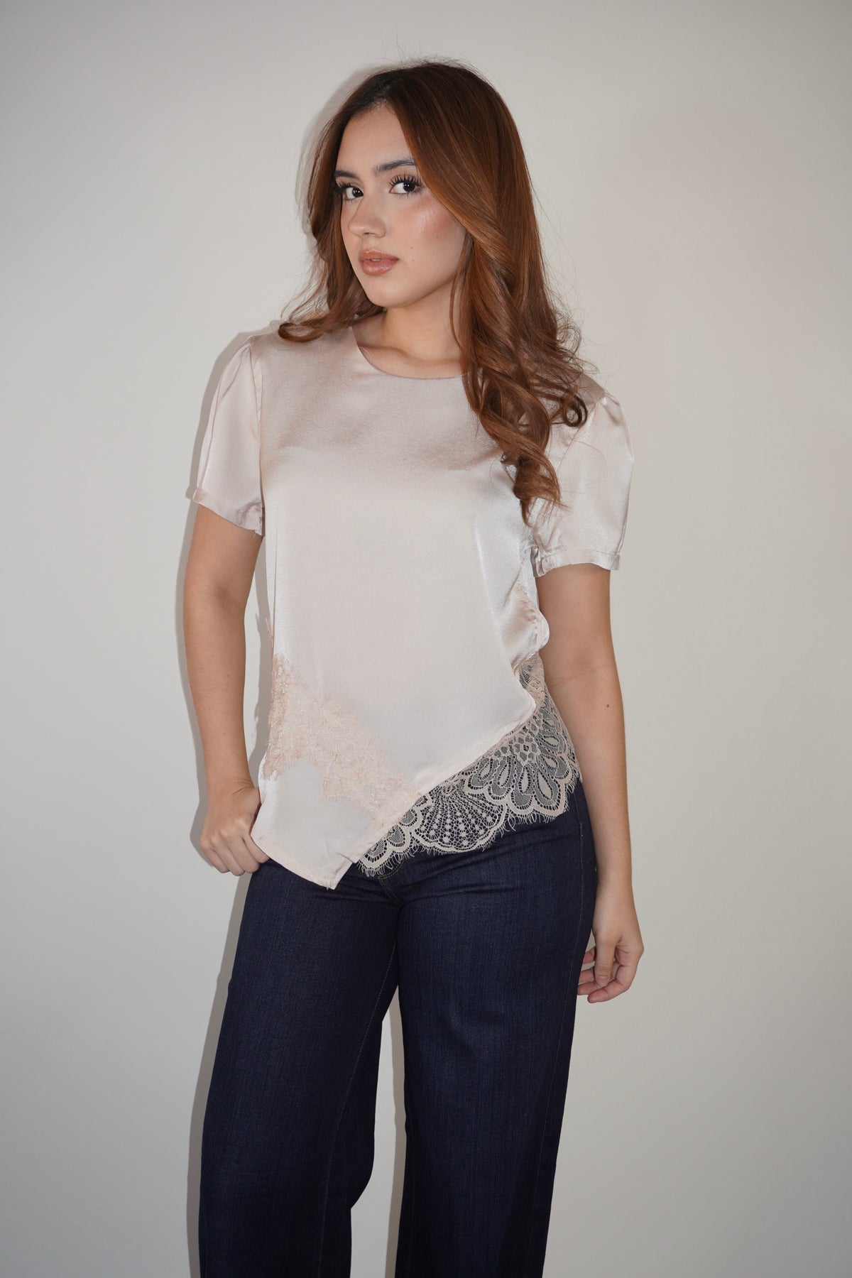 Silky Lace Asymmetric Blouse