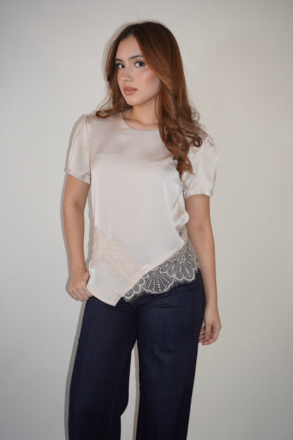 Silky Lace Asymmetric Blouse