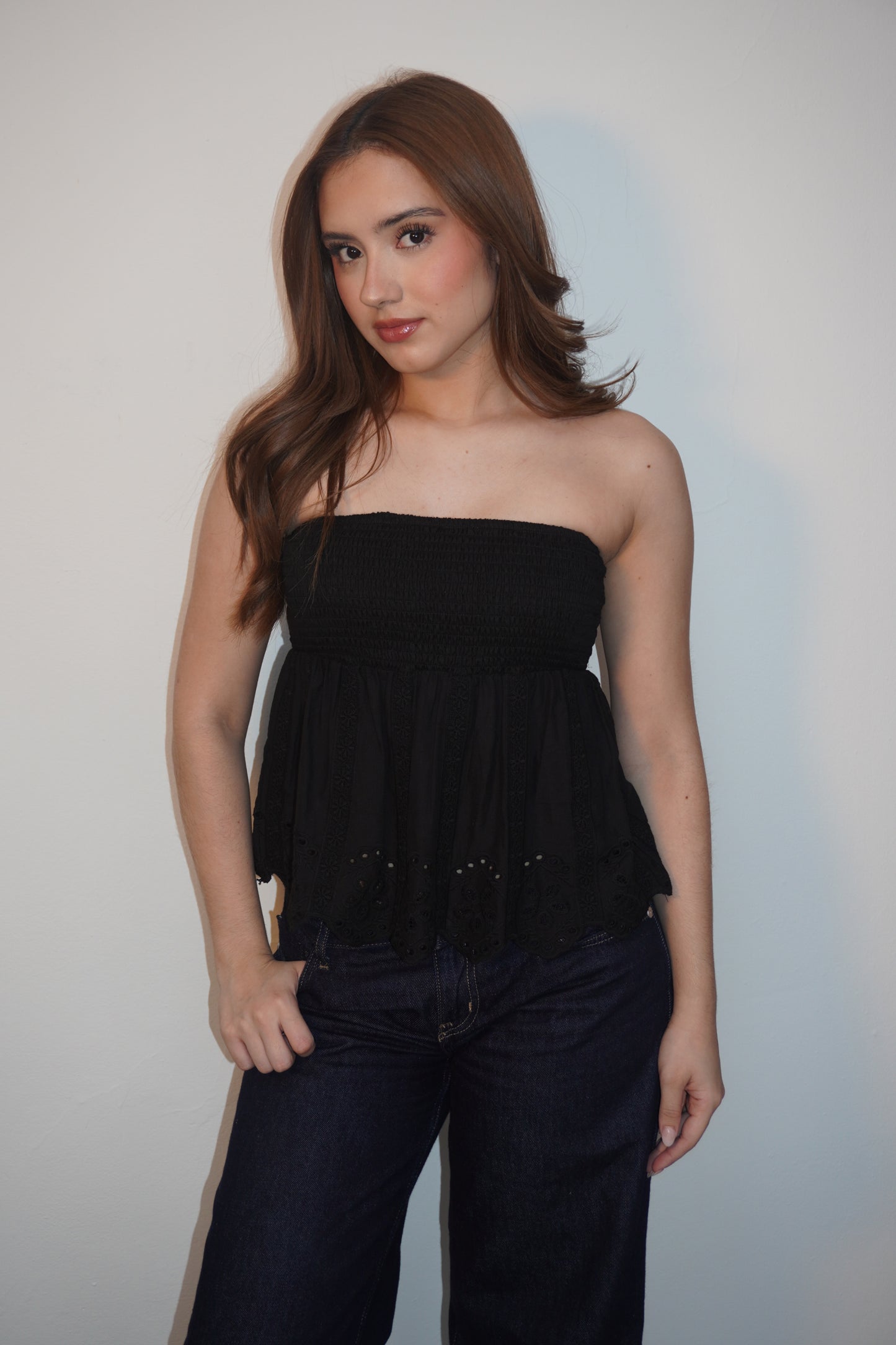 New In Peplum Linen Tube Blouse