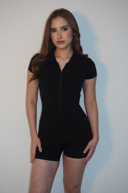 Black Zipper Lycra Cotton Onesie