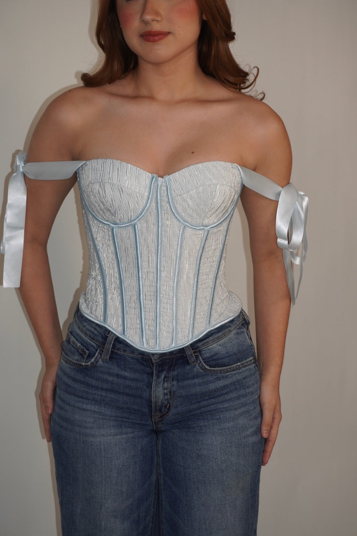 Baby Blue Silky Straps Corset Top