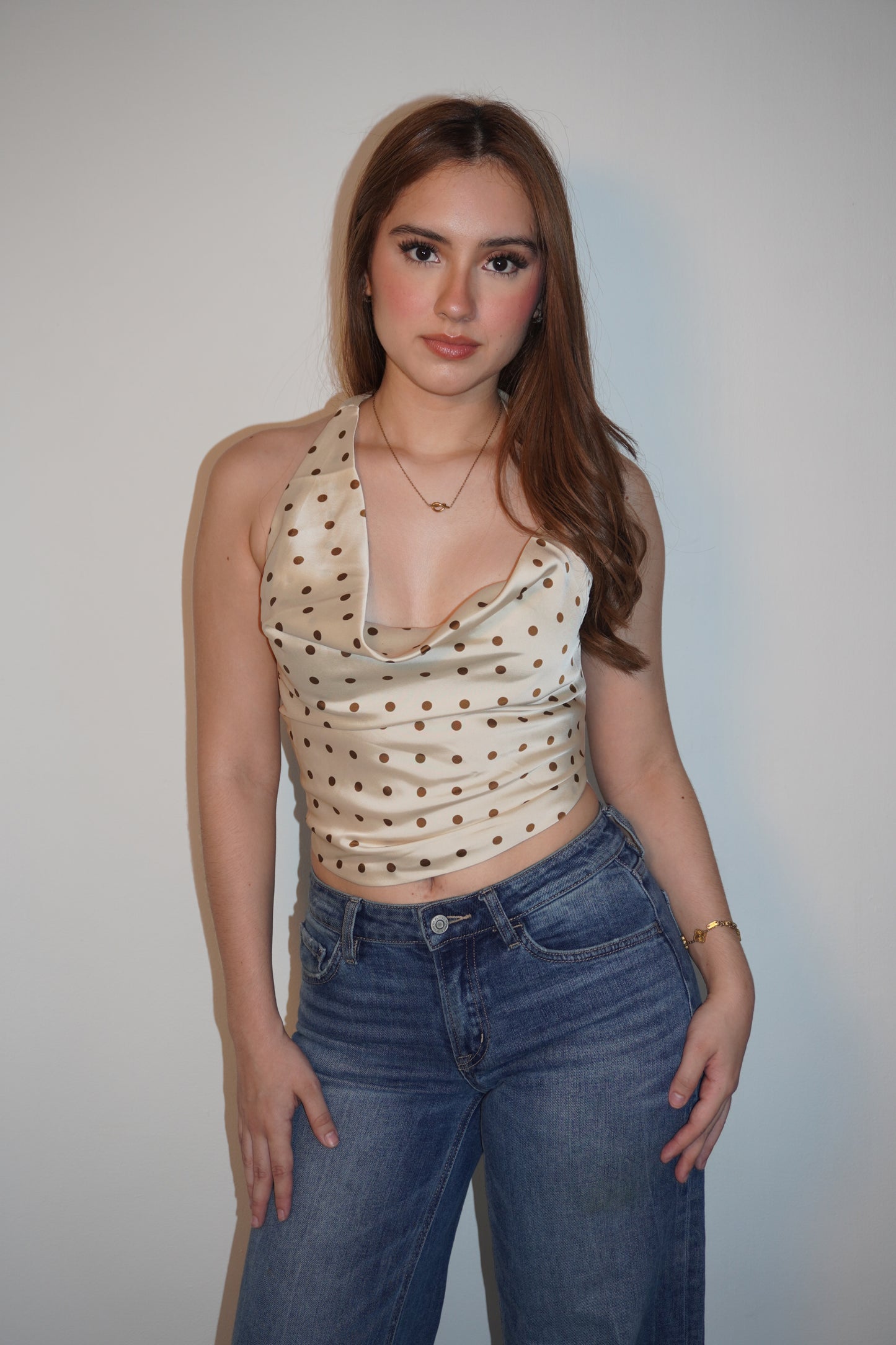 Open Back Polka Dot Silky Blouse
