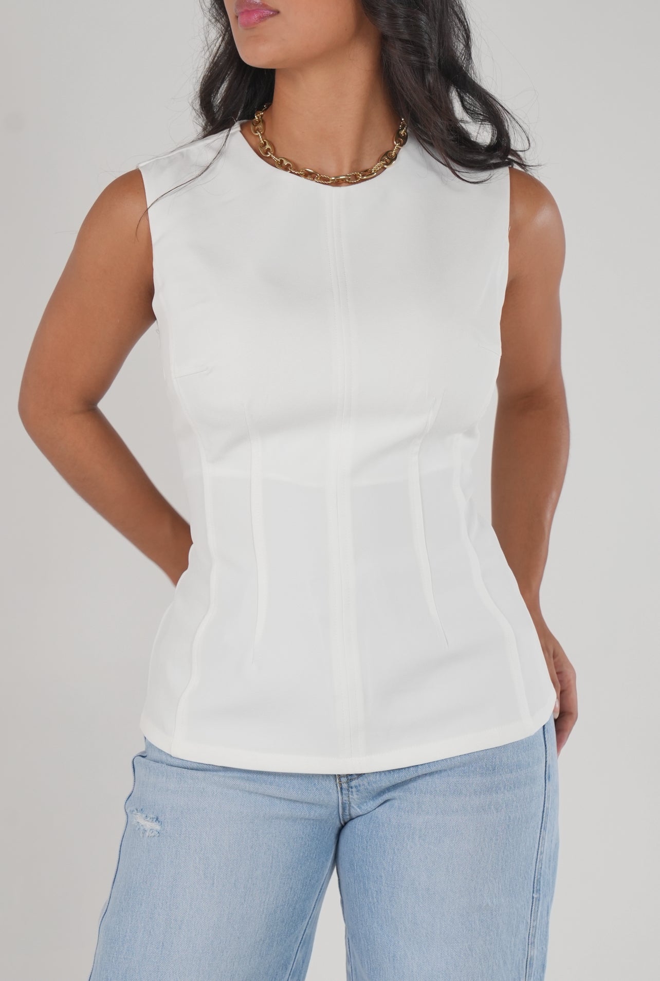 Black Sleeveless Structured Top