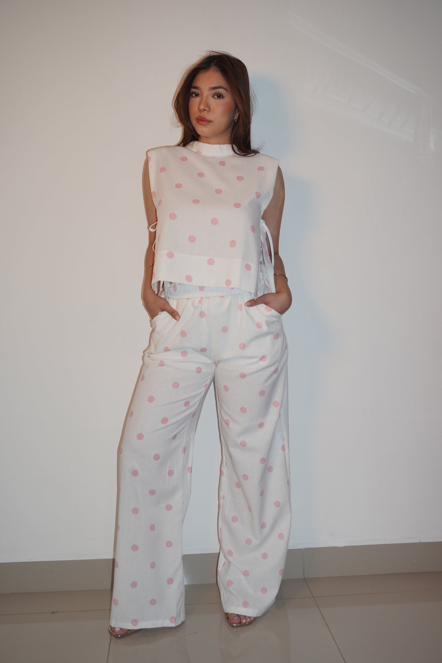 Polka Dot Linen Pink Set