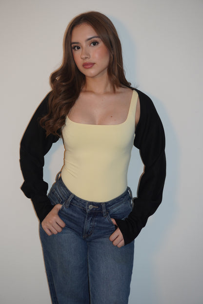 Lycra Strap Open Black Bodysuit