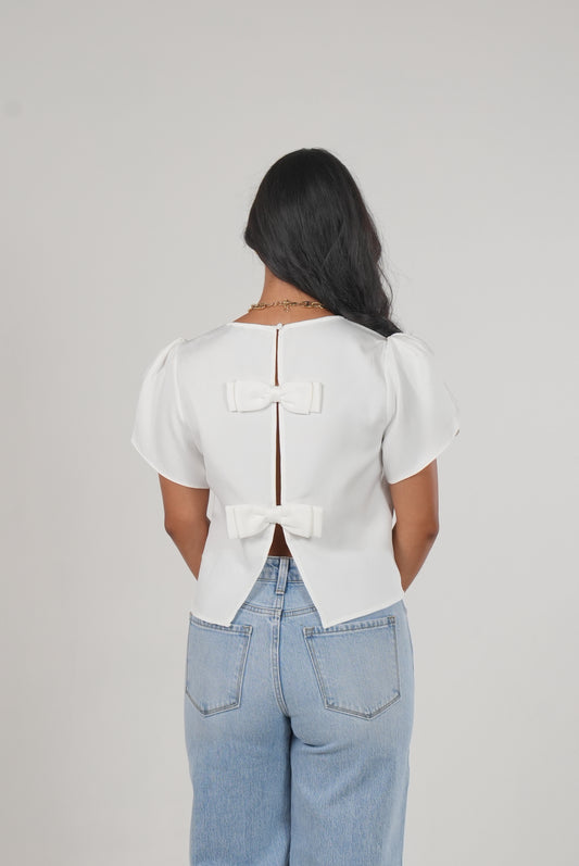 White Backless Ribbon Blouse