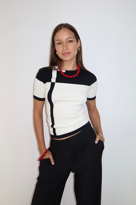 Black & Beige Knitted Blouse