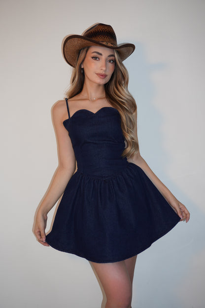 Dark Denim Mini Dress With Stretch