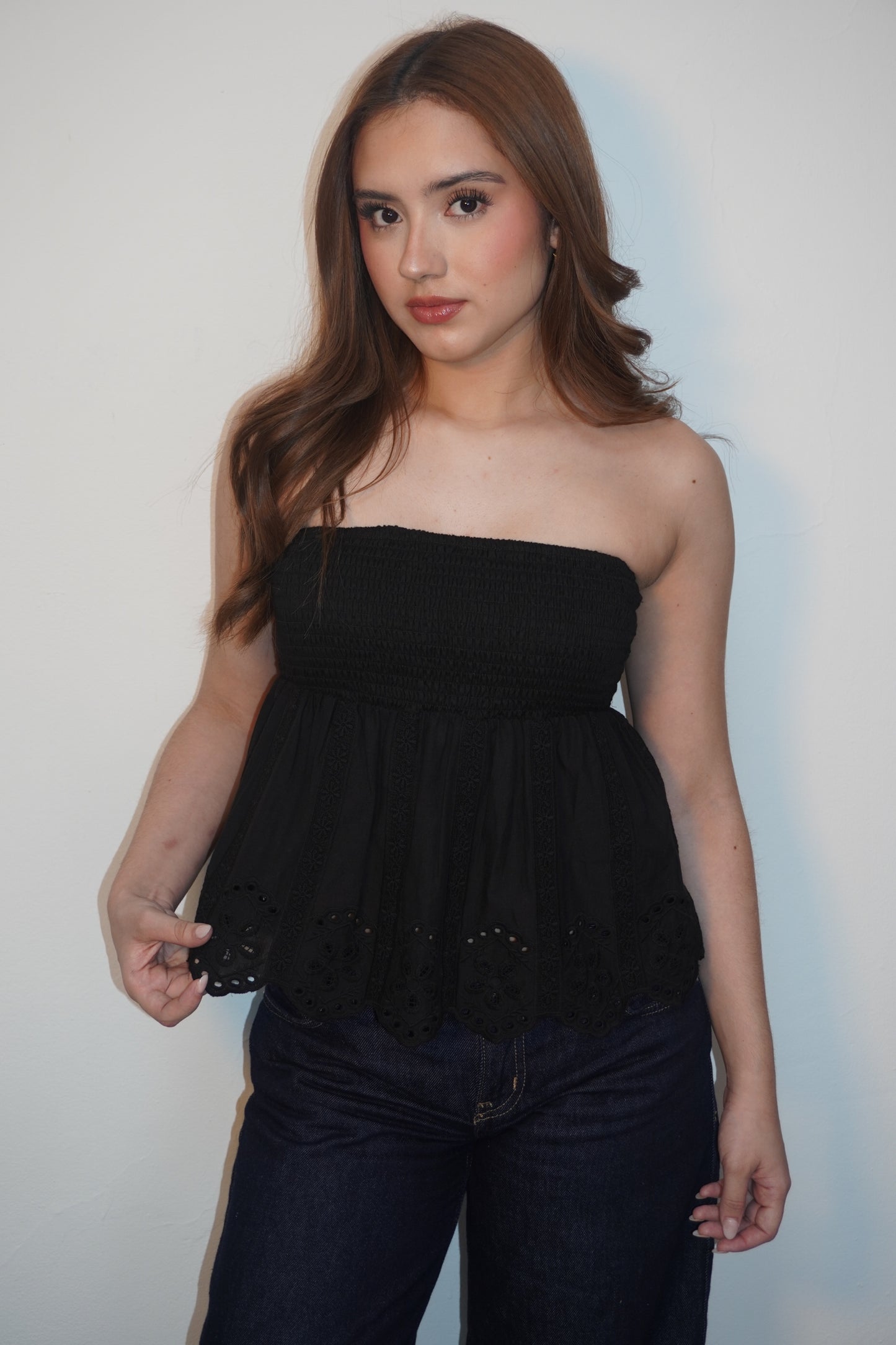 New In Peplum Linen Tube Blouse