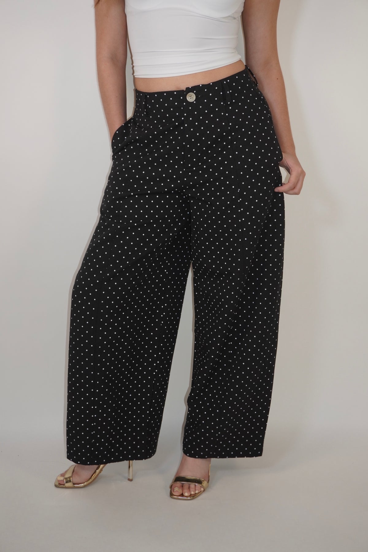 Polka Dot High-Waisted Casual Pants