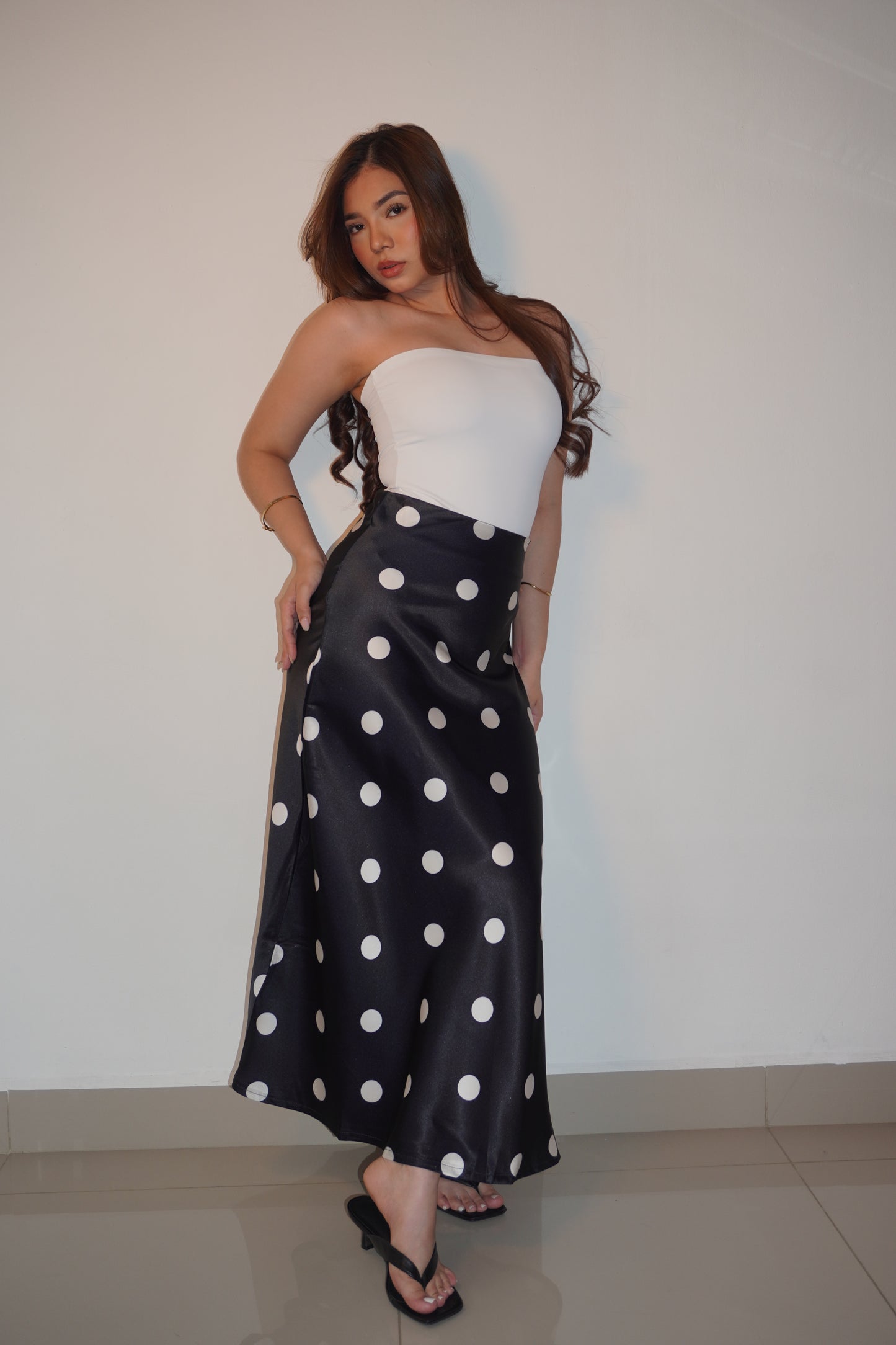 Polka Dot Black & White Silky Skirt