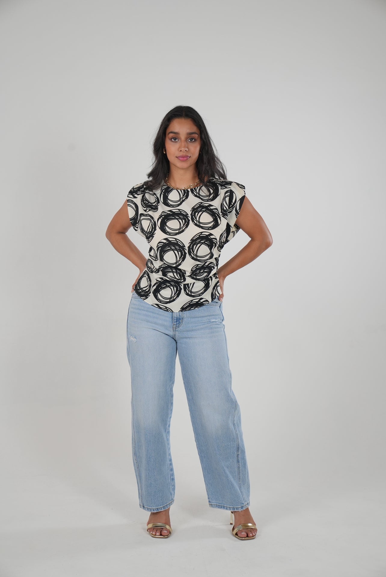 Silky Blouse With Shoulder Pads