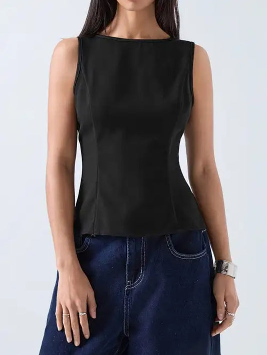 Black Sleeveless Structured Top