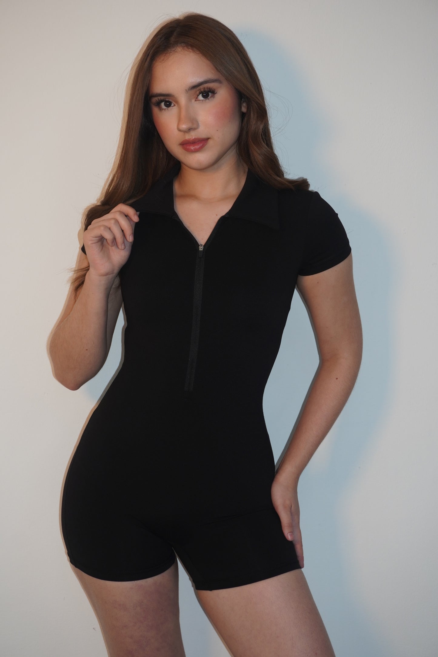 Black Zipper Lycra Cotton Onesie