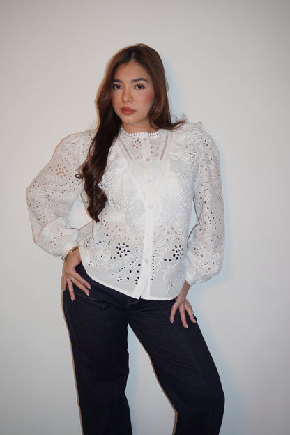 White Embroidered Lace Blouse