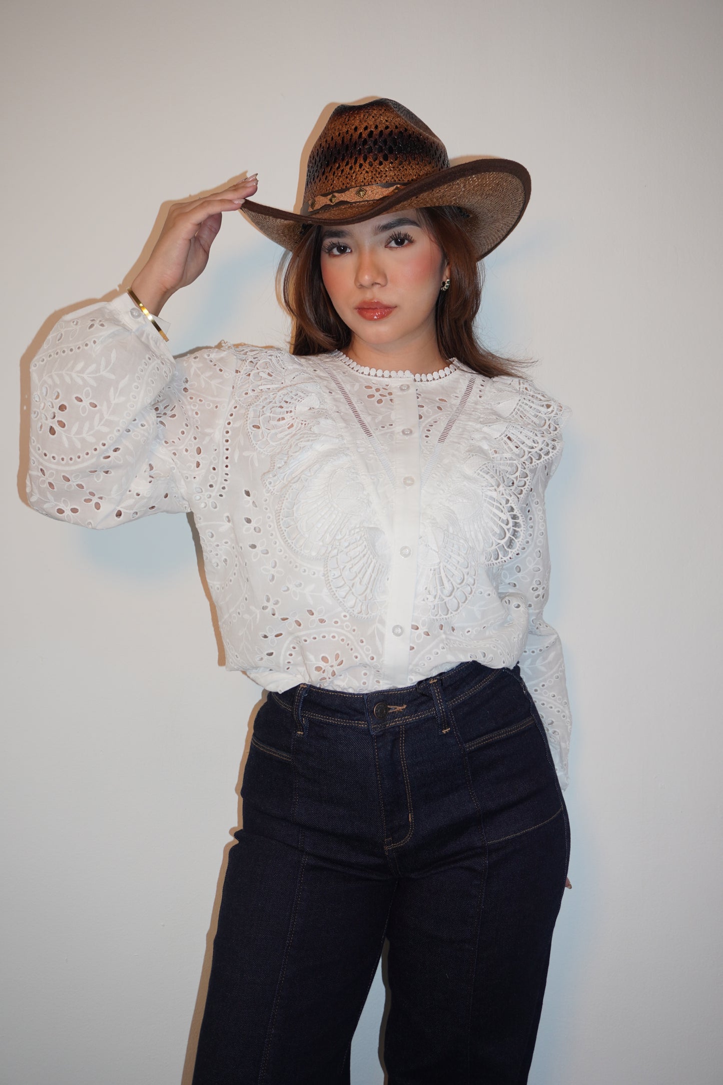 White Embroidered Lace Blouse