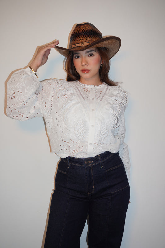 White Embroidered Lace Blouse