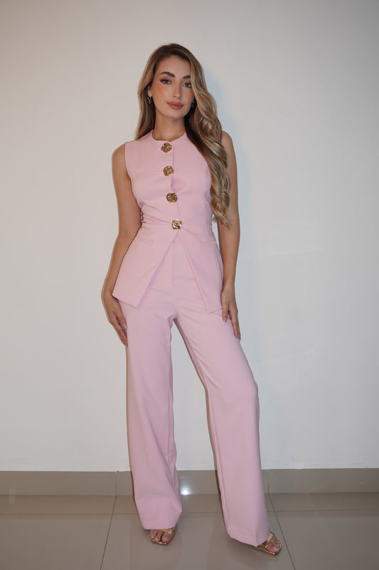 Pink Classy Two Pieces Vest Set