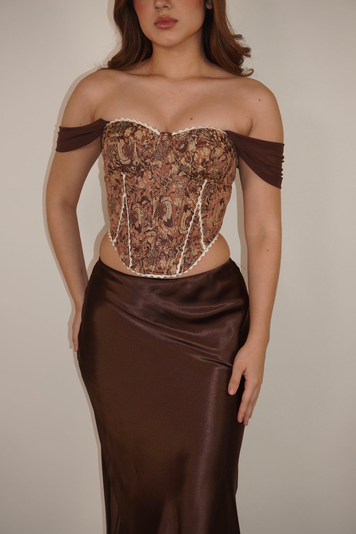 Off Shoulder Patterned Corset Top