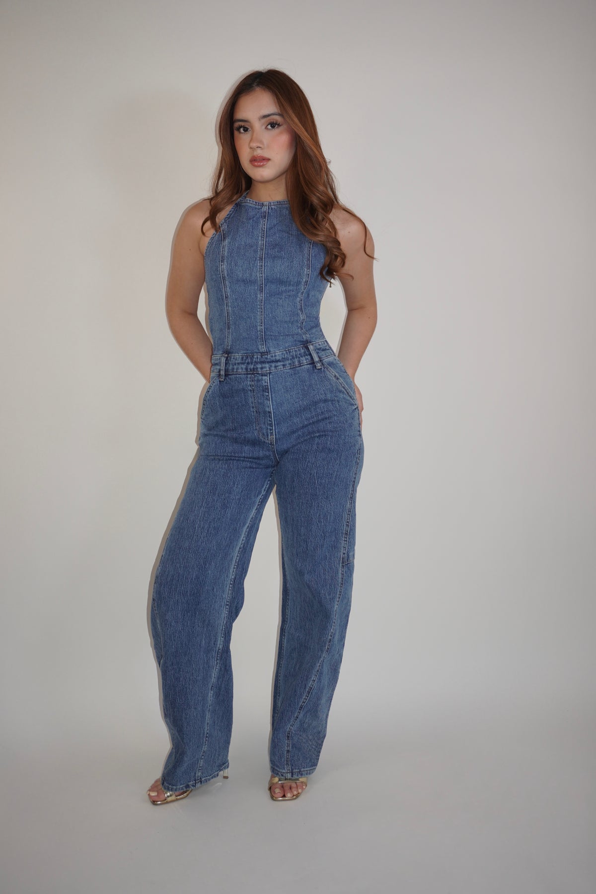 Denim Backless Jumpsuit