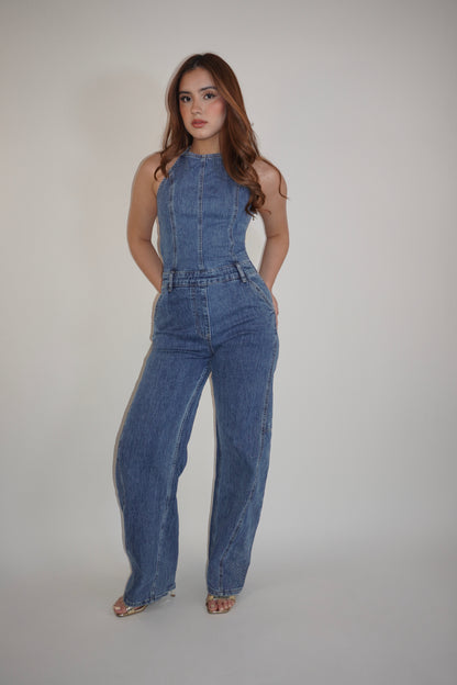 Denim Backless Jumpsuit
