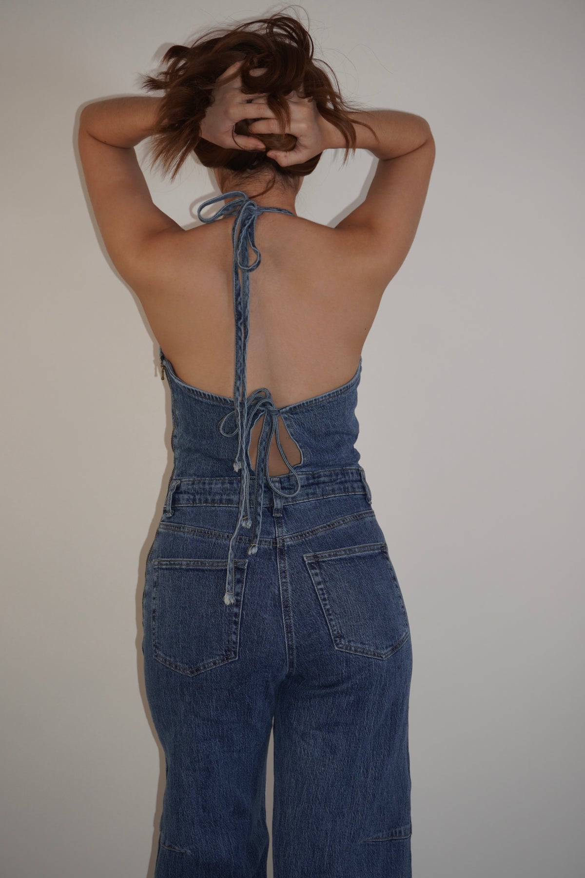 Denim Backless Jumpsuit