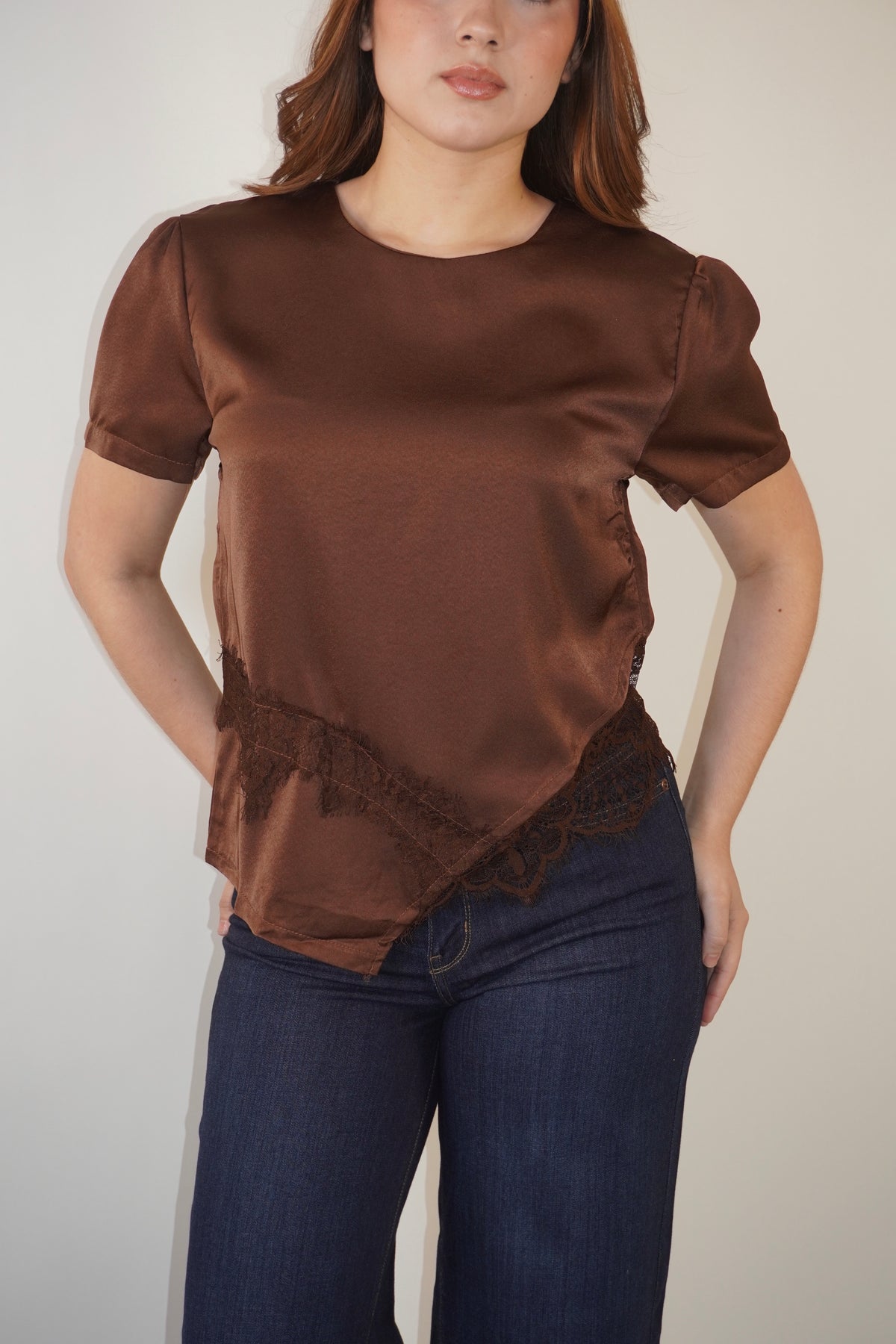Silky Lace Asymmetric Blouse