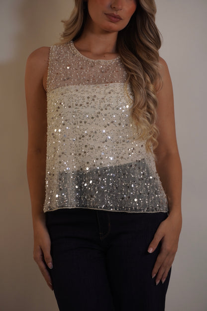 Sleeveless Glitter Mesh Tank Top