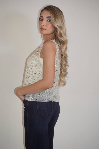 Sleeveless Glitter Mesh Tank Top