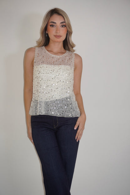 Sleeveless Glitter Mesh Tank Top
