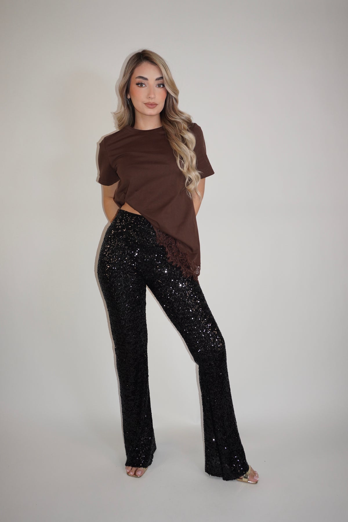 Sparkle High Waist Flared Pants