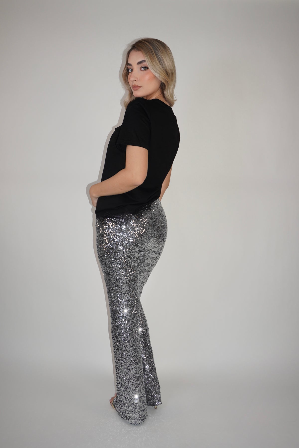 Sparkle High Waist Flared Pants