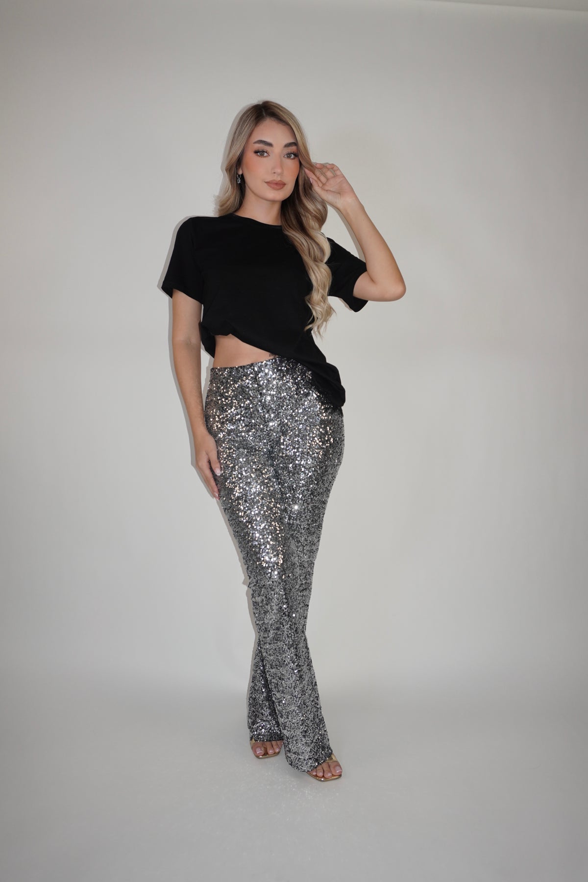 Sparkle High Waist Flared Pants