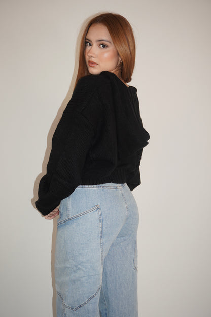 Ribbed Knit Hooded Cardigan