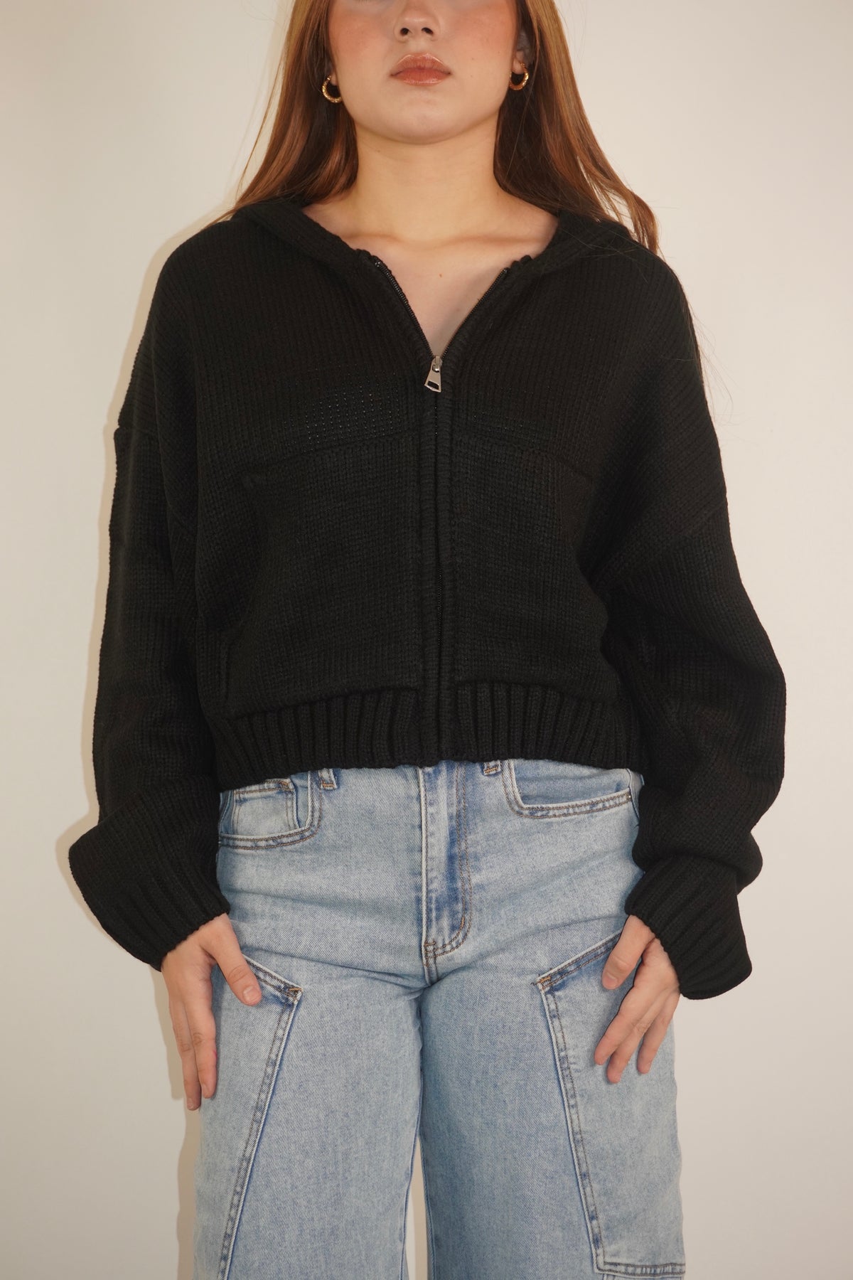 Ribbed Knit Hooded Cardigan
