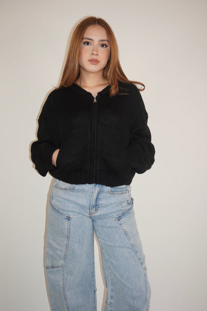 Ribbed Knit Hooded Cardigan