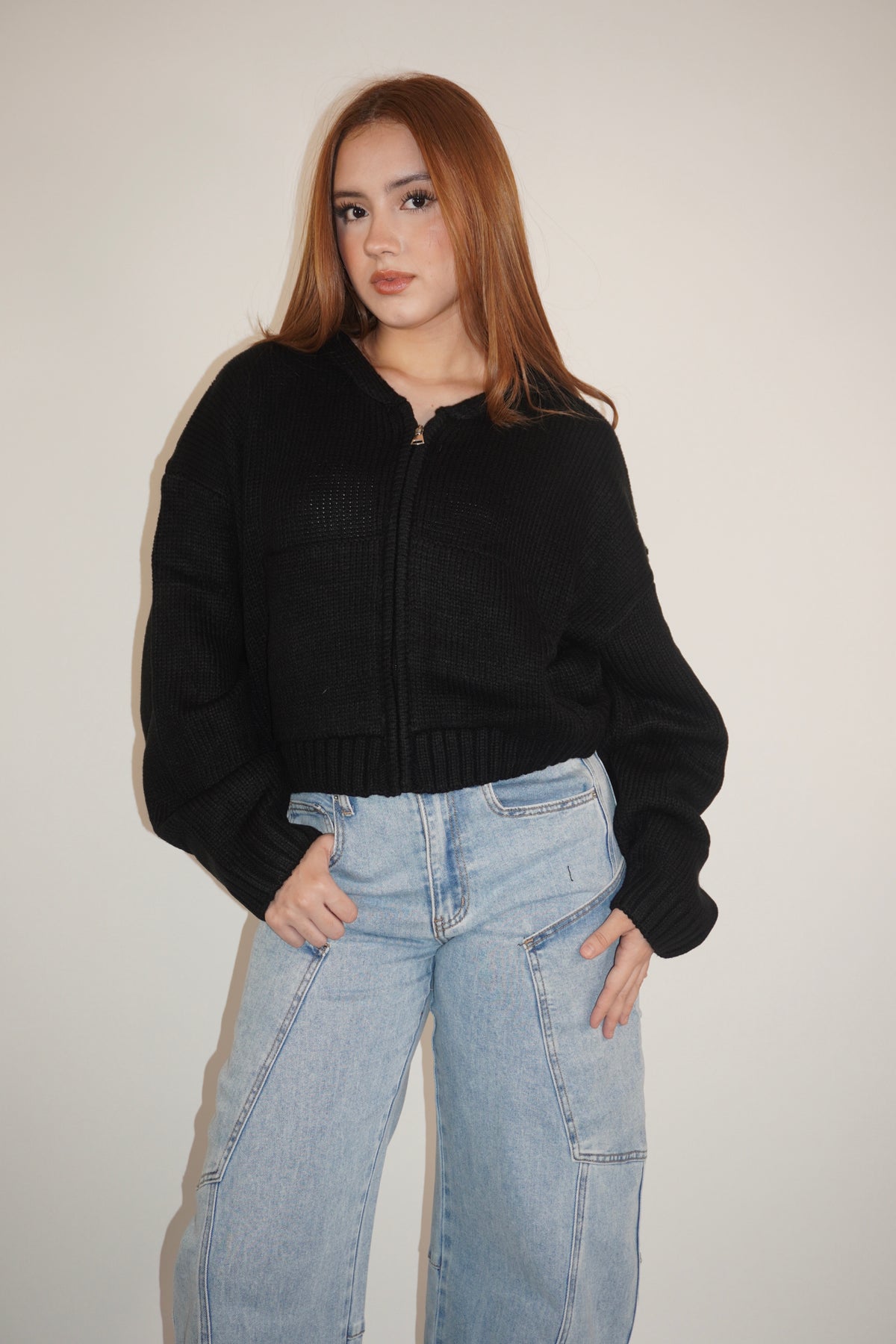 Ribbed Knit Hooded Cardigan